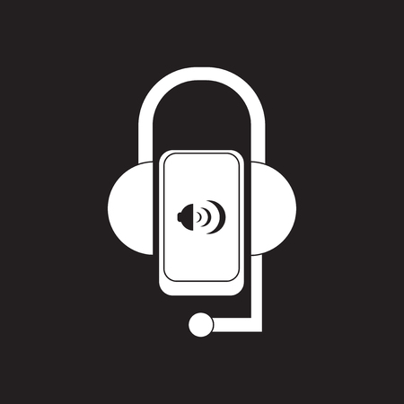 Flat icon in black and white Mobile Phone Headsetのイラスト素材