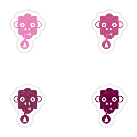 Set of paper stickers on white background Monkey Christmas ballのイラスト素材