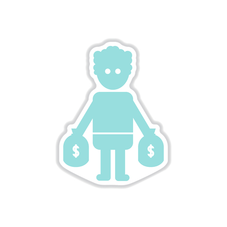 paper sticker on white background man bags of moneyのイラスト素材