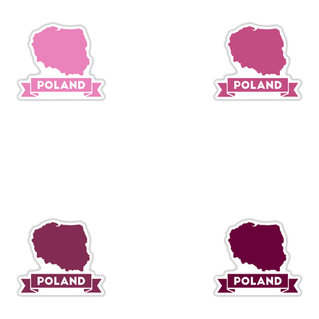 Set of paper stickers on white  background map of Polandのイラスト素材