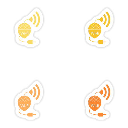 Set of paper sticker on white background  wifi  routerのイラスト素材
