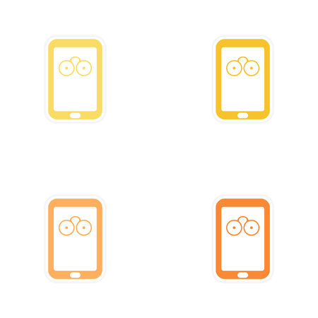 Set of paper stickers on white background mobile phone binocularsの写真素材