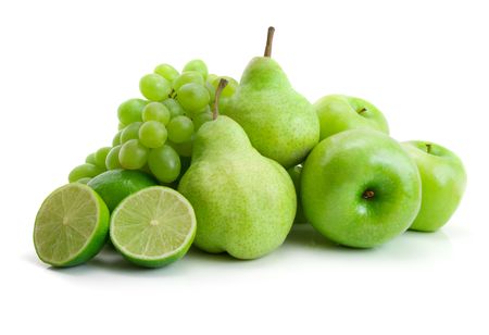 collection of green fruits isolated on whiteの写真素材