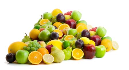 collection of fresh fruits isolated on white made from 4 photoの写真素材