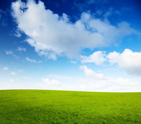 sunny spring day and green fieldの写真素材