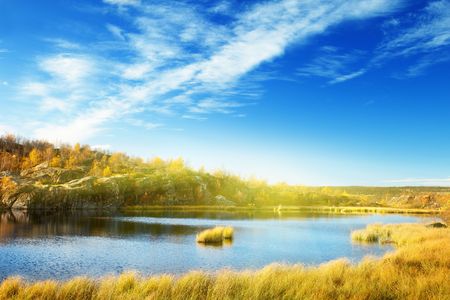 autumn lake in north mountainの写真素材