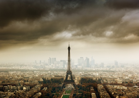 eiffel tower in Paris and stormy skyの写真素材