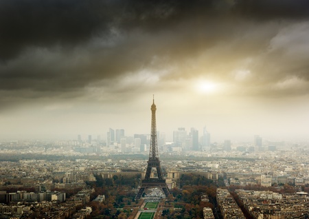 eiffel tower in Paris and stormy skyの写真素材