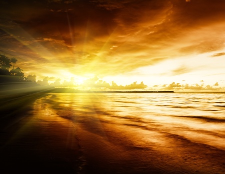 sunrise on Caribbean beachの写真素材