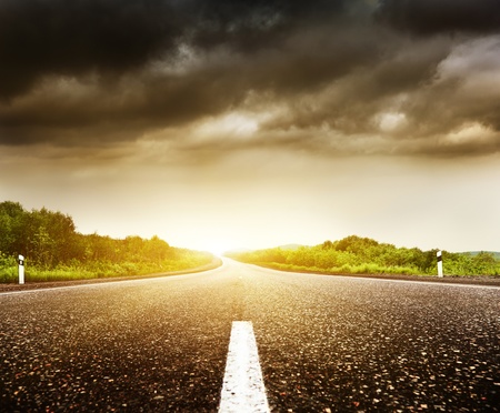 road and cloudy skyの写真素材