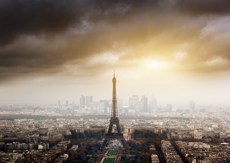 eiffel tower in Paris and stormy skyの写真素材