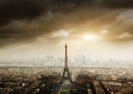 eiffel tower in Paris and stormy skyの写真素材