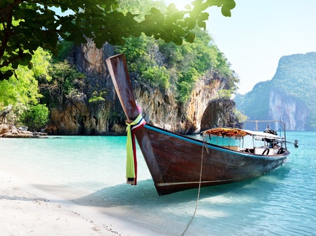 long boat at island in Thailandの写真素材