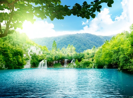 lake in deep forestの写真素材