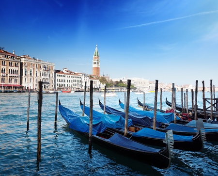 Gondolas on Grand Canal and St Marks Towerの写真素材