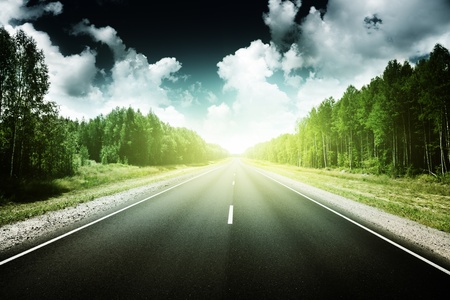 road in Russian forestの写真素材