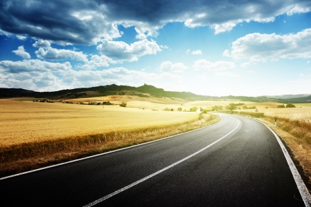 asphalt road in Tuscany Italyの写真素材
