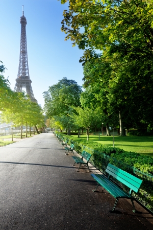 sunny morning and Eiffel Tower, Paris, France の写真素材