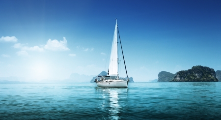 yacht and blue water oceanの写真素材