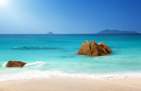 Anse Lazio beach on Praslin island in Seychelles の写真素材
