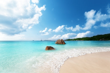 Anse Lazio beach on Praslin island in Seychelles の写真素材
