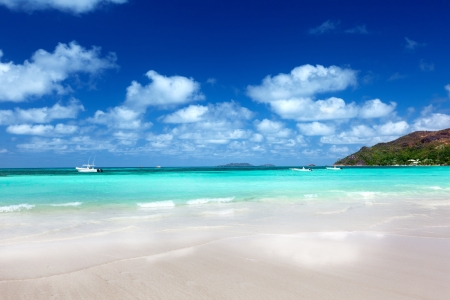 beach at Praslin island, Seychellesの写真素材