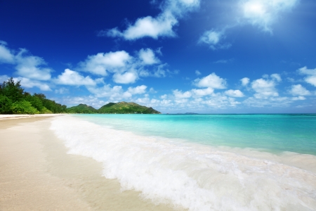 beach at Praslin island, Seychellesの写真素材