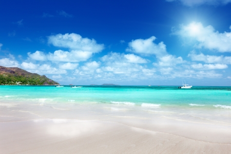 beach at Praslin island, Seychellesの写真素材
