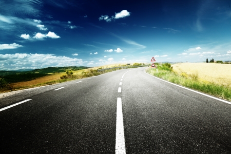 asphalt road in Tuscany Italyの写真素材