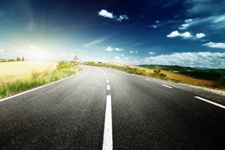 asphalt road in Tuscany Italyの写真素材