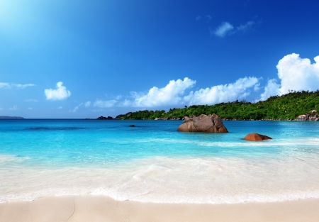 Anse Lazio beach at Praslin island, Seychelles の写真素材