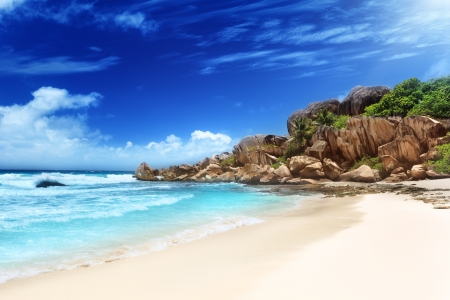Grande anse beach, La Digue island, Seychellesの写真素材
