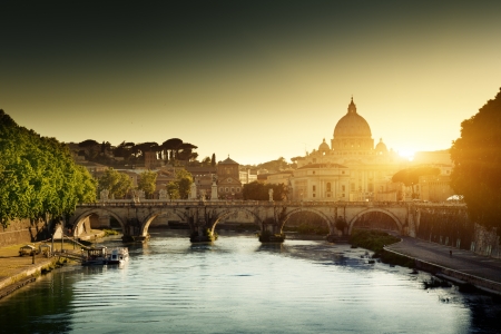 view on Tiber and St Peter Basilica in Vatican の写真素材
