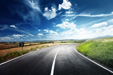 asphalt road in Tuscany Italyの写真素材