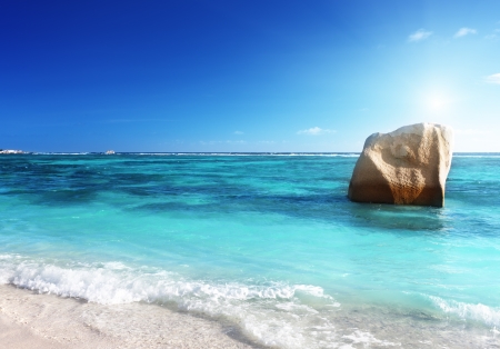 sunset on the beach, Anse Source dの写真素材