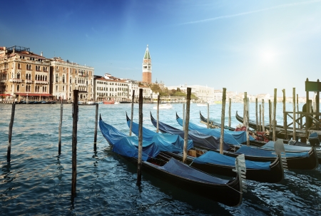 Gondolas on Grand Canal and St Marks Towerの写真素材