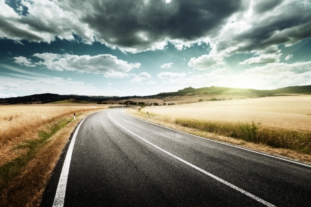 asphalt road in Tuscany, Italyの写真素材