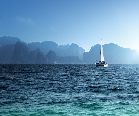 yacht and ocean Krabi province, Thailandの写真素材