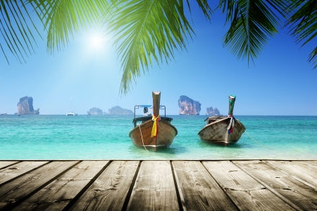 beach,  boats, Andaman Sea, Thailand の写真素材