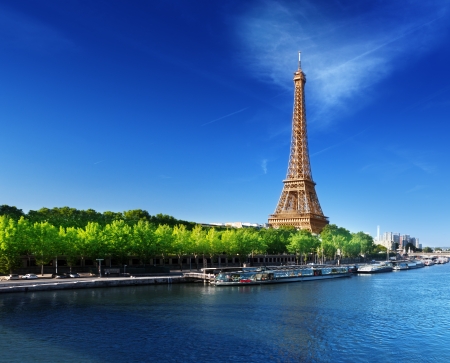 Seine in Paris with Eiffel tower in sunrise time の写真素材