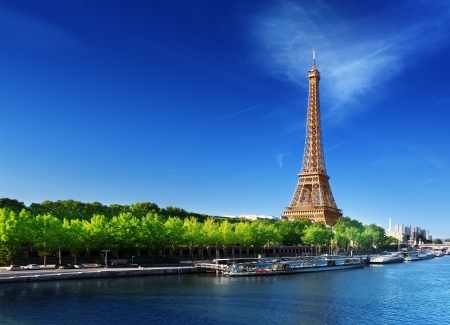 Seine in Paris with Eiffel tower in sunrise time の写真素材