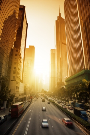 Hong Kong Business District in sunset timeの写真素材