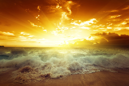 sunset on Seychelles beachの写真素材