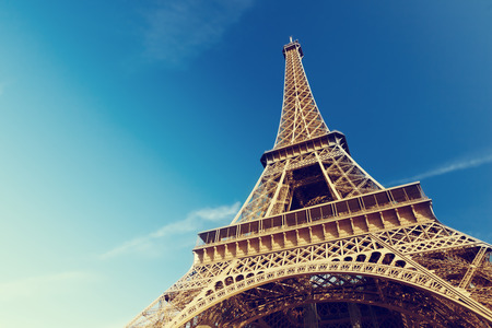 sunny morning and Eiffel Tower, Paris, France の写真素材