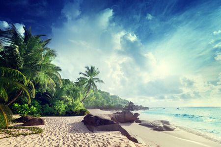 sunset on Seychelles beachの写真素材