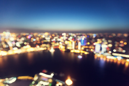 bokeh of skyline at sunset time, Shanghai, China の写真素材