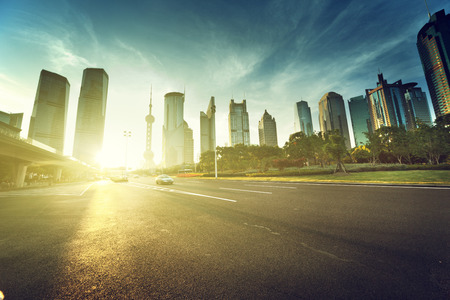 road in shanghai lujiazui financial centerのeditorial素材