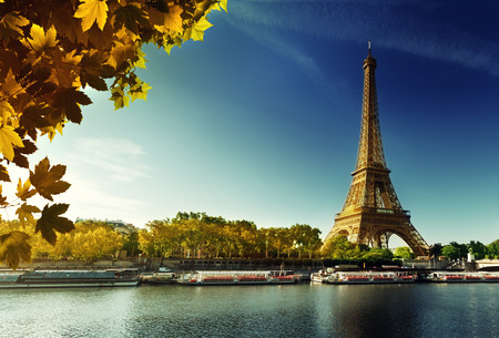 Seine in Paris with Eiffel tower in autumn seasonの写真素材