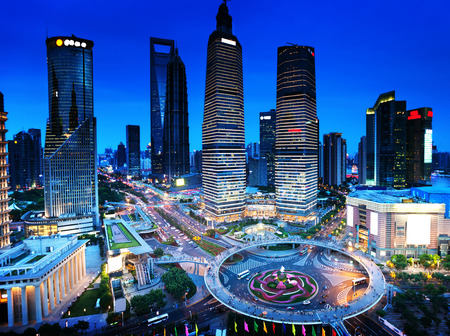 shanghai night view from the oriental pearl tower のeditorial素材