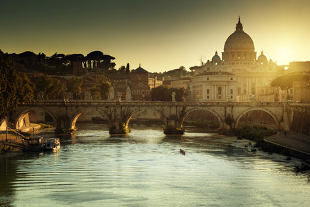 view on Tiber and St Peter Basilica in Vaticanの写真素材